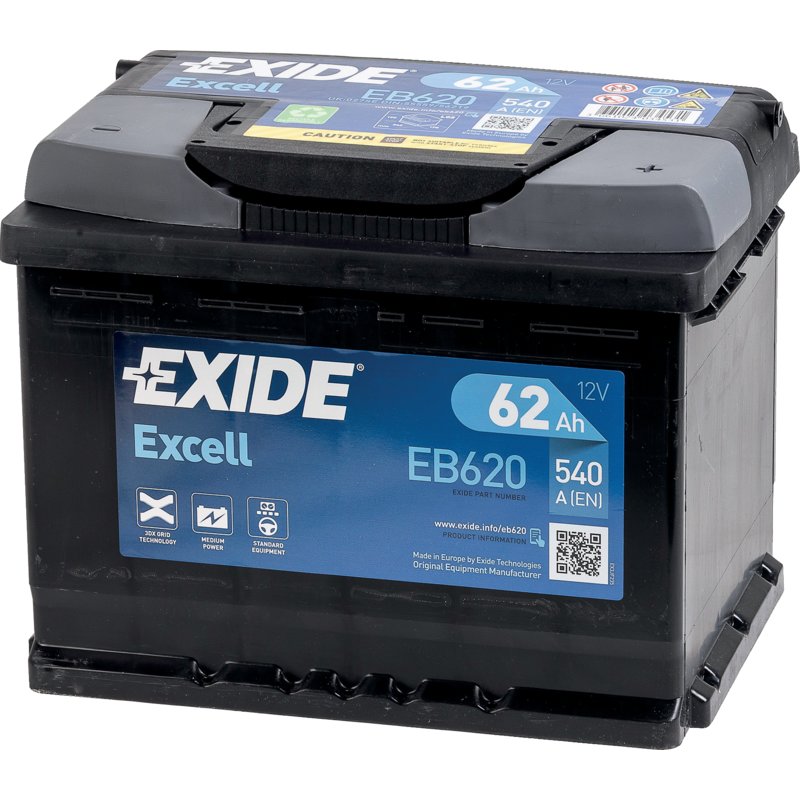 Exide Batterie 12 V, 62 Ah, 540 A, Exide Excell, EB620, 56219