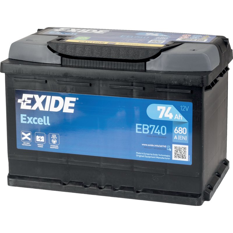 Exide Batterie 12 V, 74 Ah, 680 A, Exide Excell, EB 740, 57412