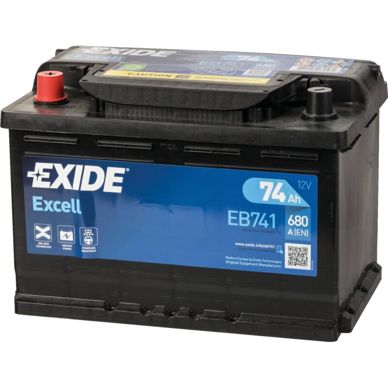 Exide Batterie 12 V, 74 Ah, 680 A, Exide Excell, EB 741, 57219