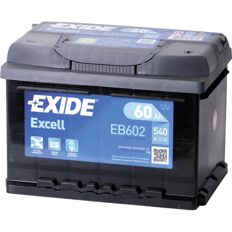 Exide Batterie 12 V, 60 Ah, 540 A, Exide Excell, EB 602, 55046