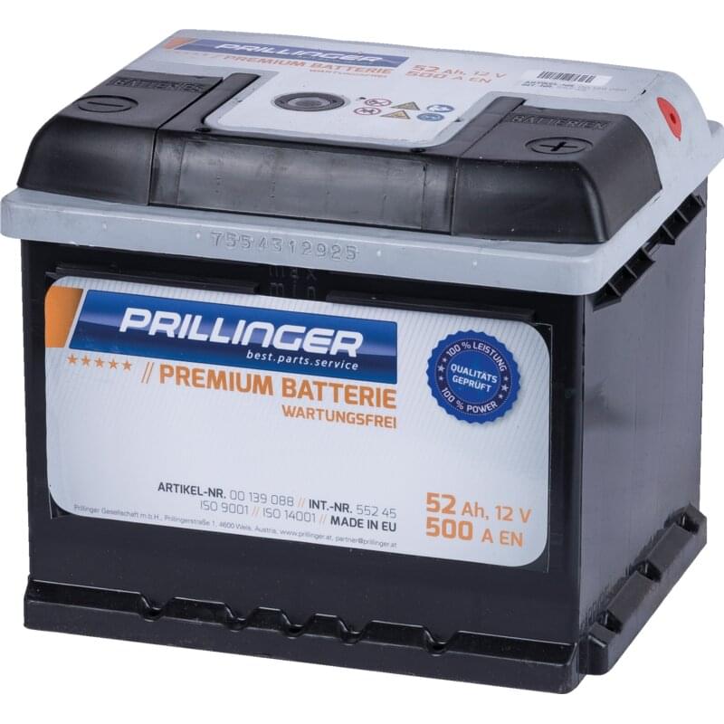 Prillinger Premium Batterie 12 V, 52 Ah, 500 A Premium, 55245 – Premium Eine Starterbatterien