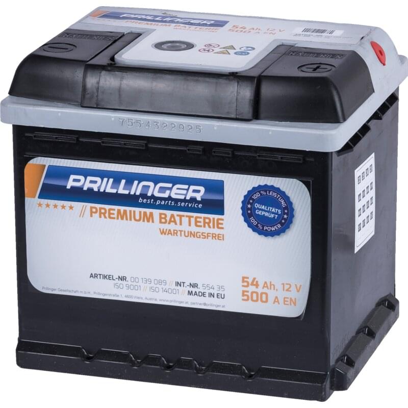 Prillinger Premium Batterie 12 V, 54 Ah, 500 A Premium, 55435 – Premium Eine Starterbatterien