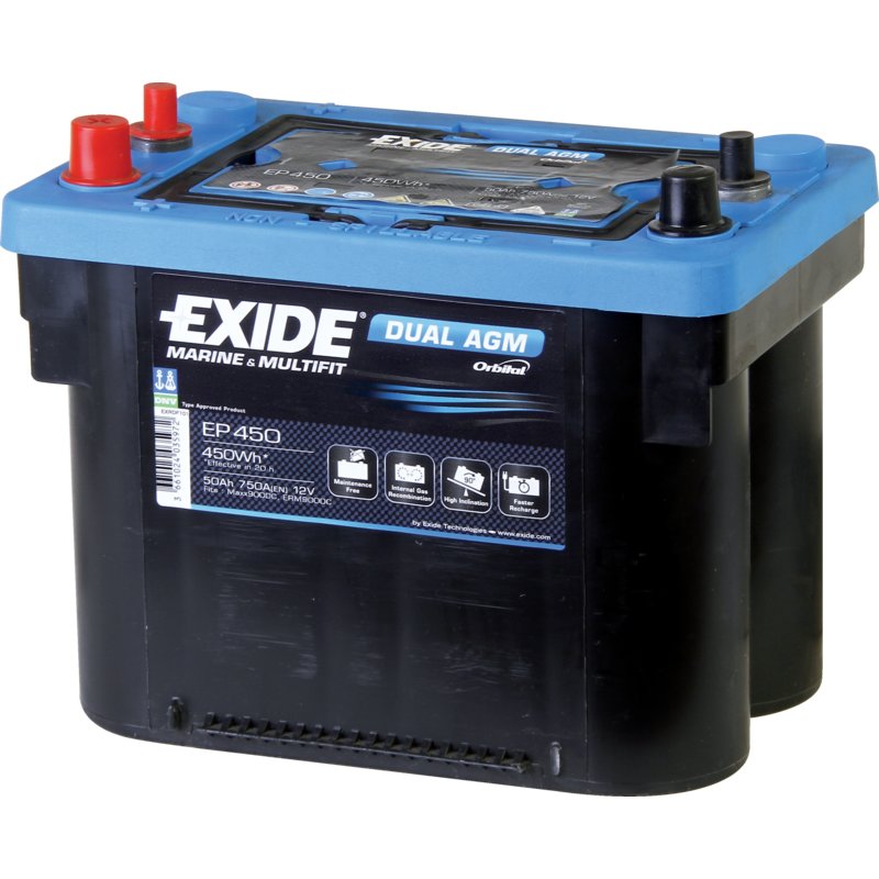 Exide Batterie 12 V, 50 Ah, 750 A, Exide Dual AGM, EP 450