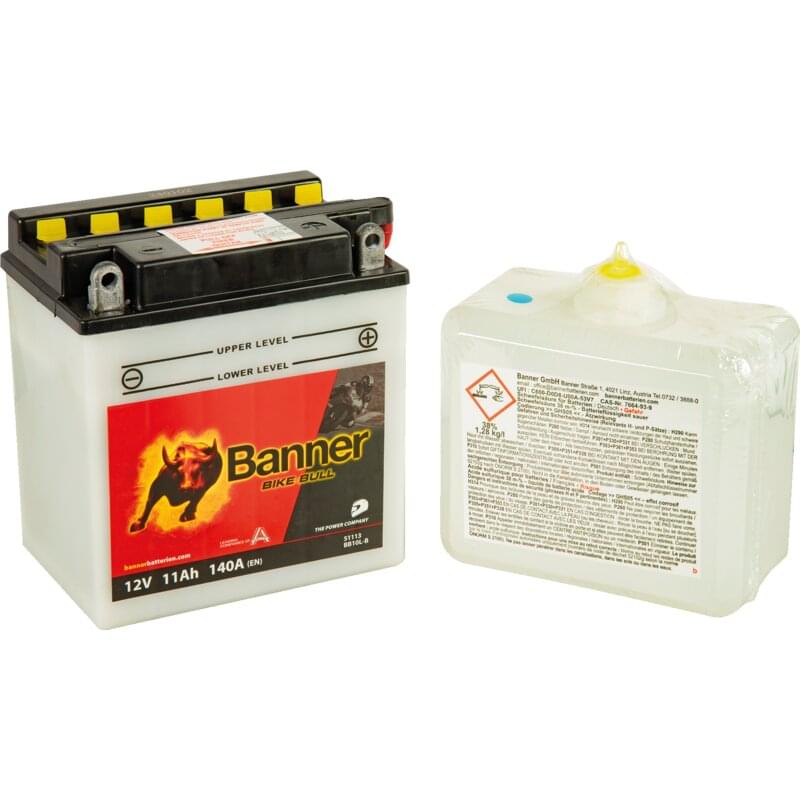 Banner Batterie 12 V, 11 Ah, 140 A Bike Bull mit Säurepack YB10L-B, GEL 503 01, BGTR4A-S, ...