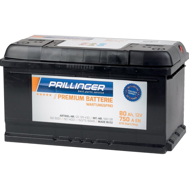 Prillinger Premium Batterie 12 V, 80 Ah, 750 A, Premium EFB Start/Stop, 58008