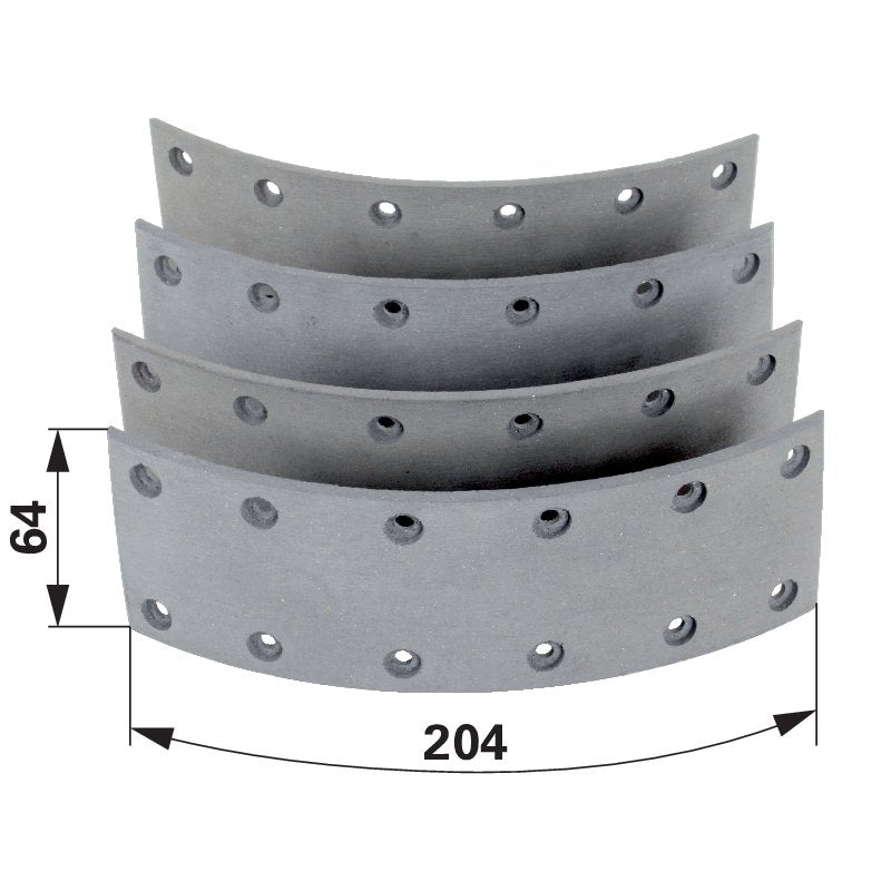 Case IH Bremsbelagsatz mit Nieten, 204 x 64 x 4 mm, 4 Stück 262704 – Satz + Nieten