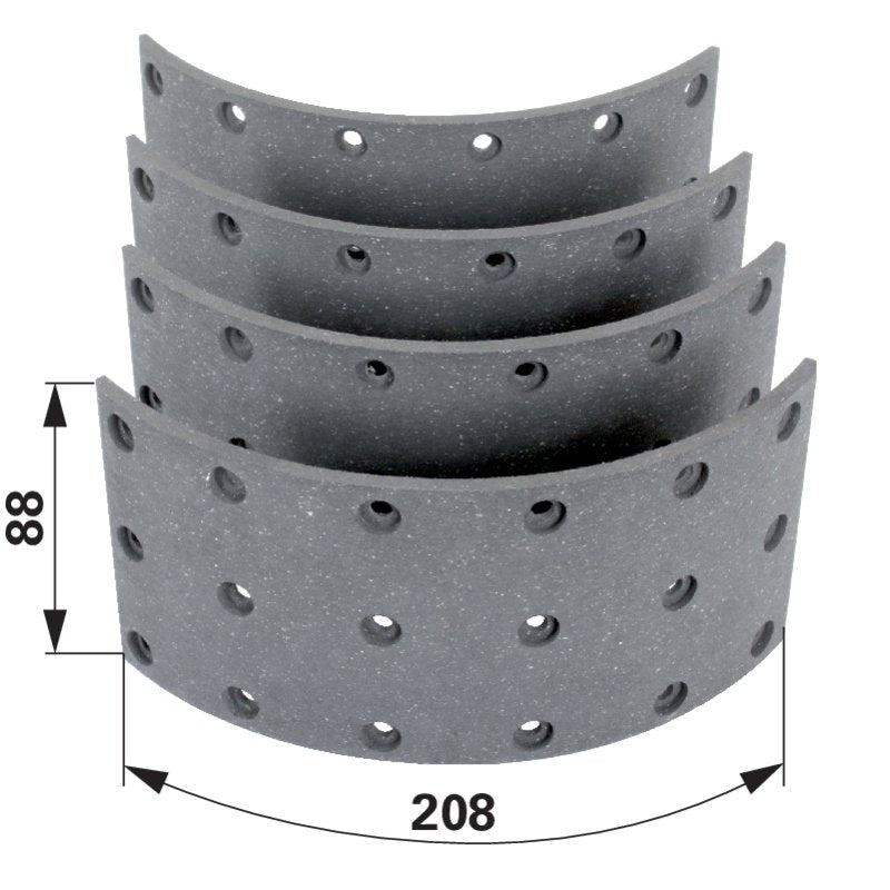 Case IH Bremsbelagsatz mit Nieten, 208 x 88 x 5 mm, 4 Stück 262705 – Satz + Nieten