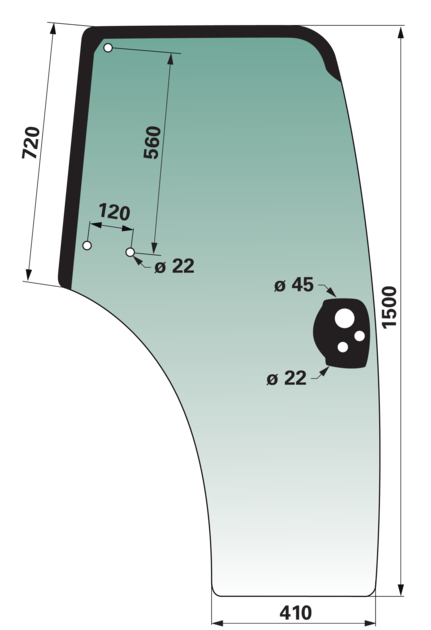 Türscheibe rechts, grün getönt, bis Baujahr 31.08.2005, anstelle von CNH 5196840 GartenShop24 - Hochwertige Gartengeräte