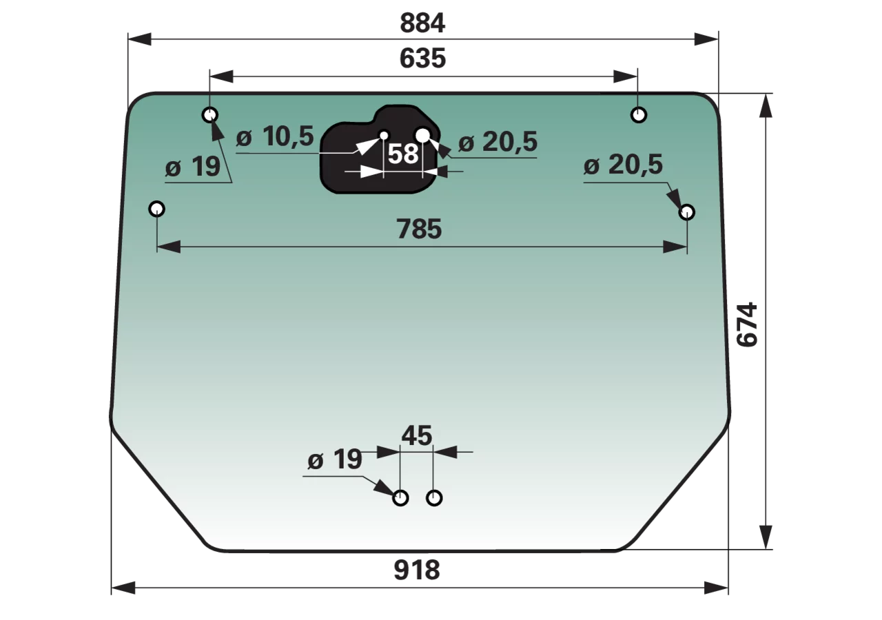 Heckscheibe anstelle von CNH 48034289 – Farbe grün getönt GartenShop24 - Hochwertige Gartengeräte