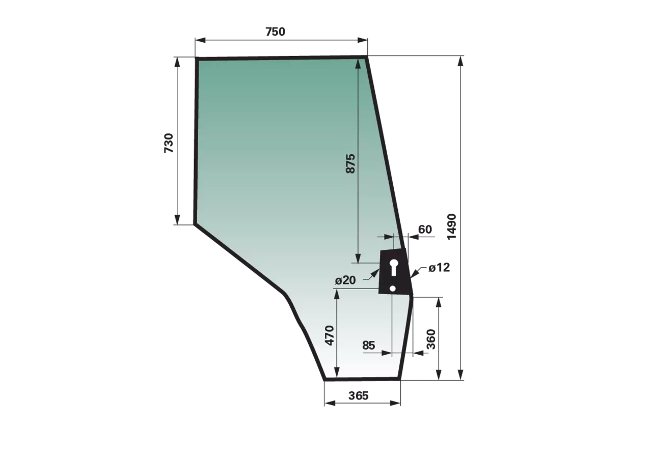 Türscheibe rechts, grün getönt, Scheibe geklebt, anstelle von Massey Ferguson 3805642M1 GartenShop24 - Hochwertige Gartengeräte