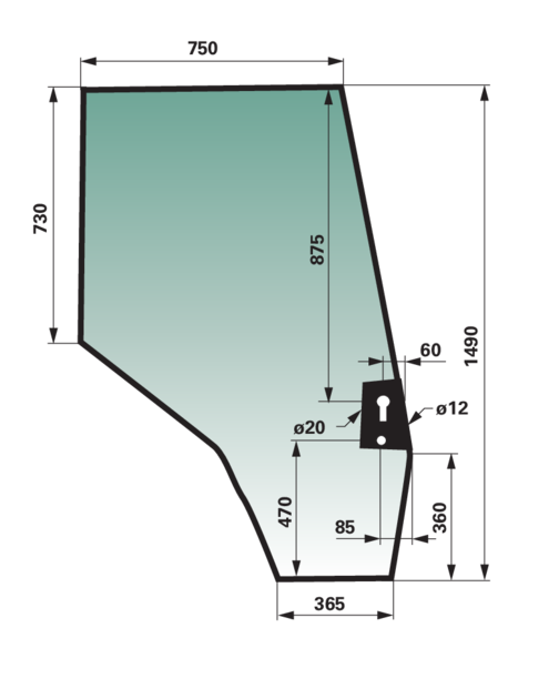 Türscheibe rechts, grün getönt, Scheibe geklebt, anstelle von Massey Ferguson 3805642M1 GartenShop24 - Hochwertige Gartengeräte
