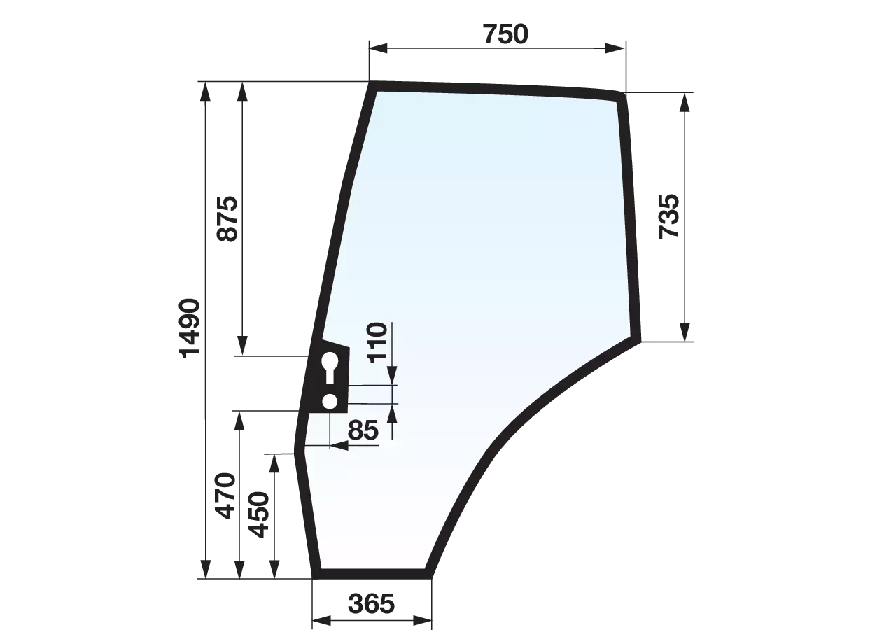 Türscheibe links, klar, Scheibe geklebt, anstelle von Massey Ferguson 3804659M1 GartenShop24 - Hochwertige Gartengeräte