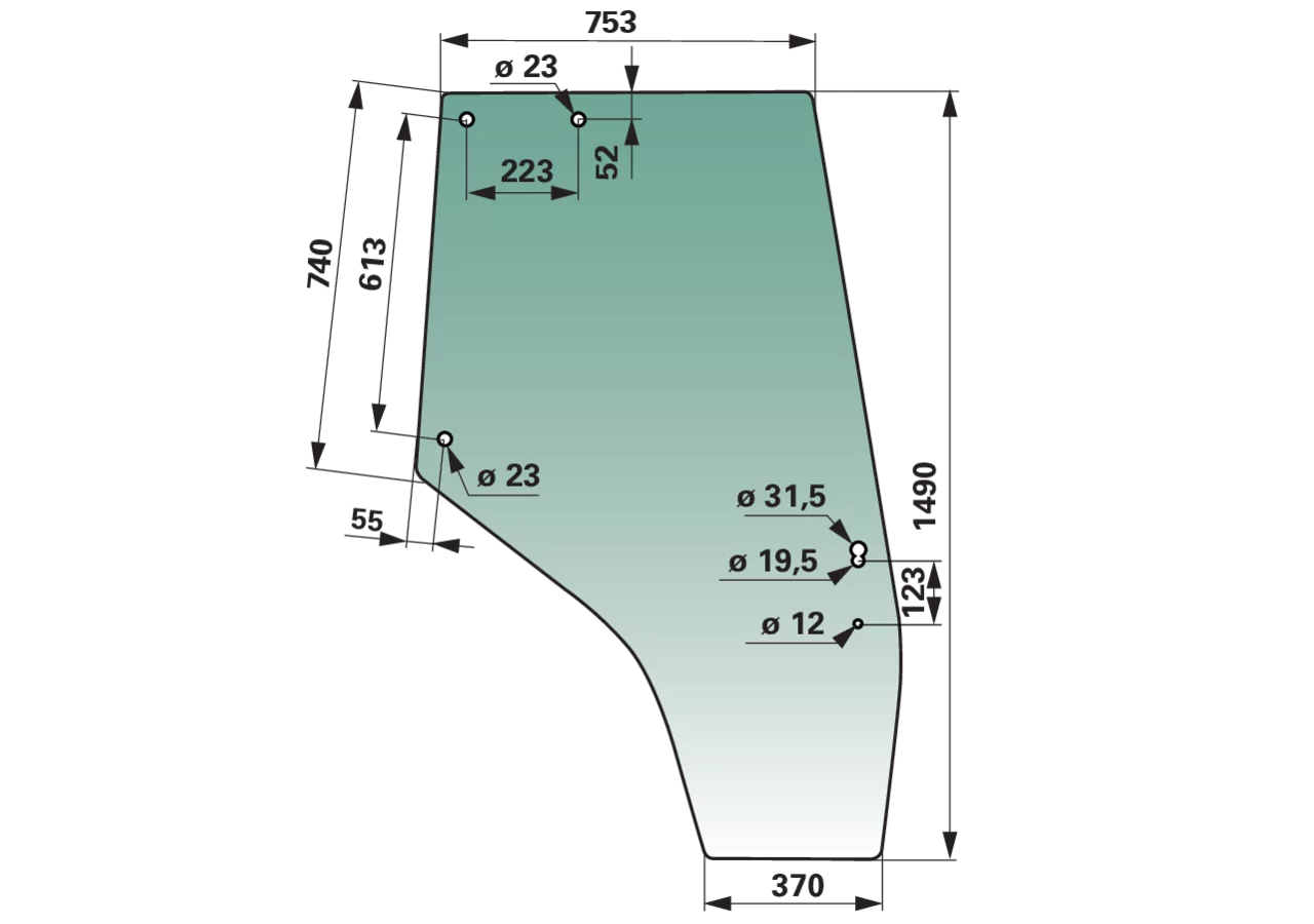 Türscheibe rechts grün getönt Türscheibe Rahmenlos anstelle von Massey Ferguson 3825717M1 GartenShop24 - Hochwertige Gartengeräte