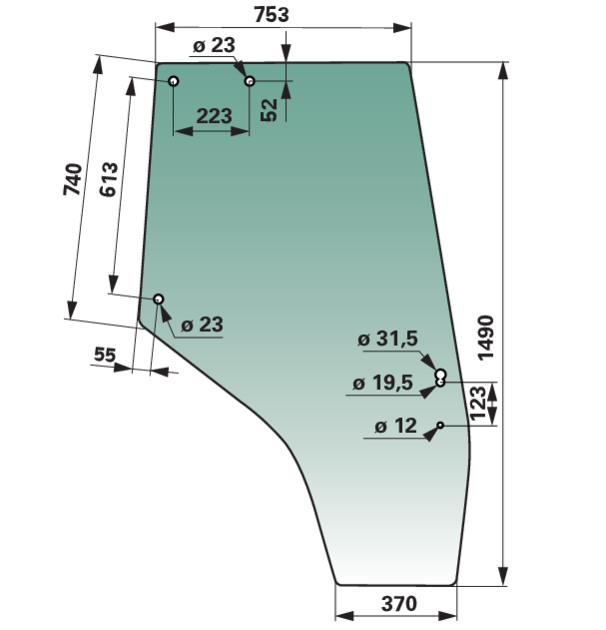 Türscheibe rechts grün getönt Türscheibe Rahmenlos anstelle von Massey Ferguson 3825717M1 GartenShop24 - Hochwertige Gartengeräte