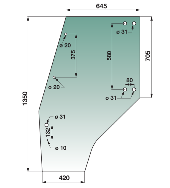 Türscheibe links, grün getönt, passend für Deutz-Fahr 04400342 GartenShop24 - Hochwertige Gartengeräte