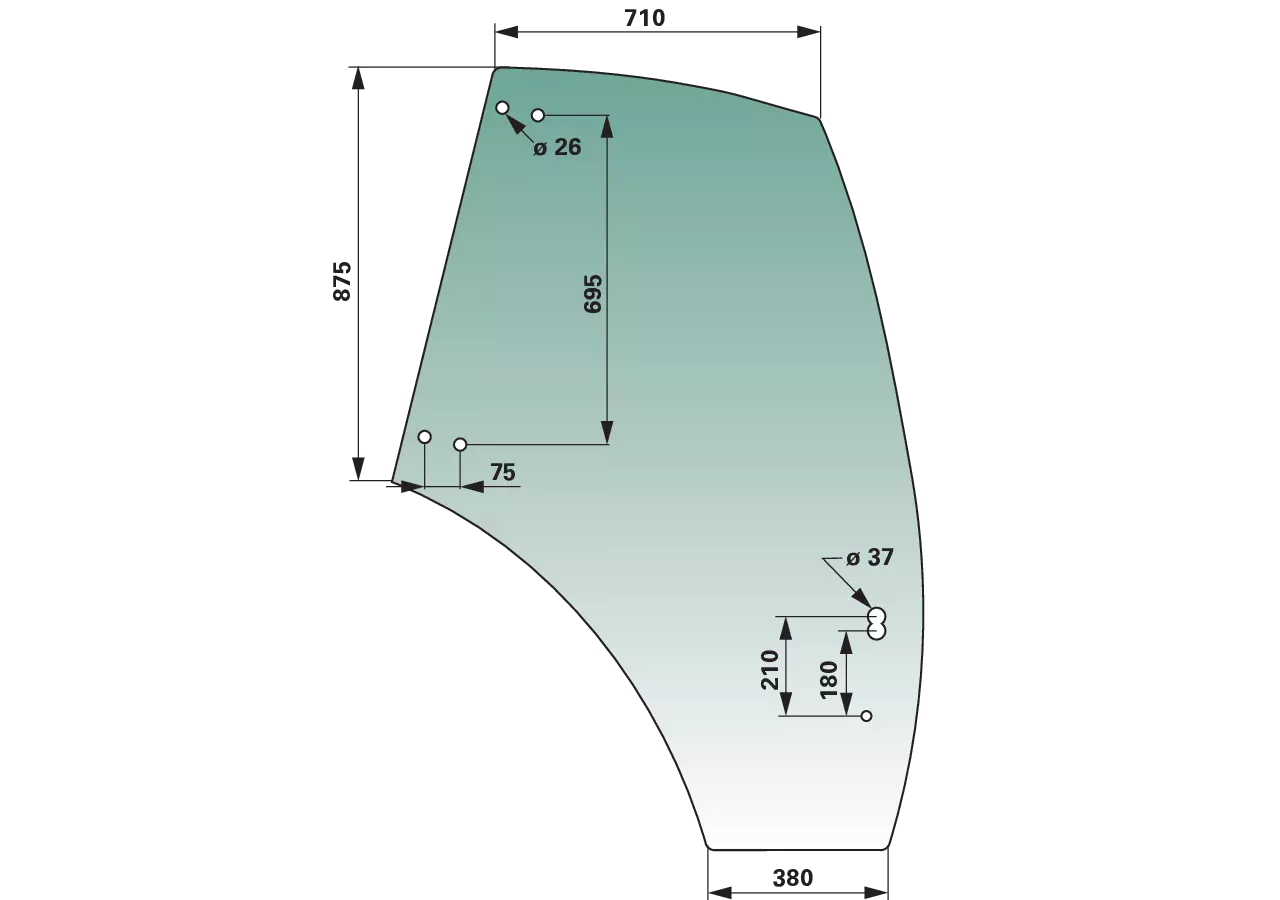 Türscheibe links, grün getönt, für Deutz-Fahr 04418951 – zu MK II und MK III Kabine GartenShop24 - Hochwertige Gartengeräte