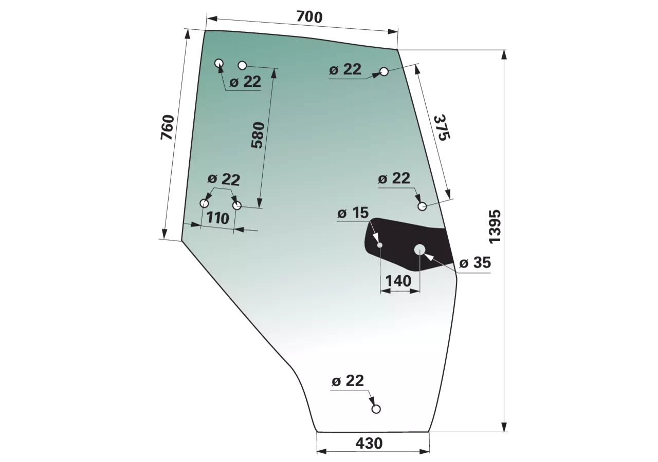 Türscheibe rechts, grün getönt – Ersatz für Deutz-Fahr 04352851 GartenShop24 - Hochwertige Gartengeräte