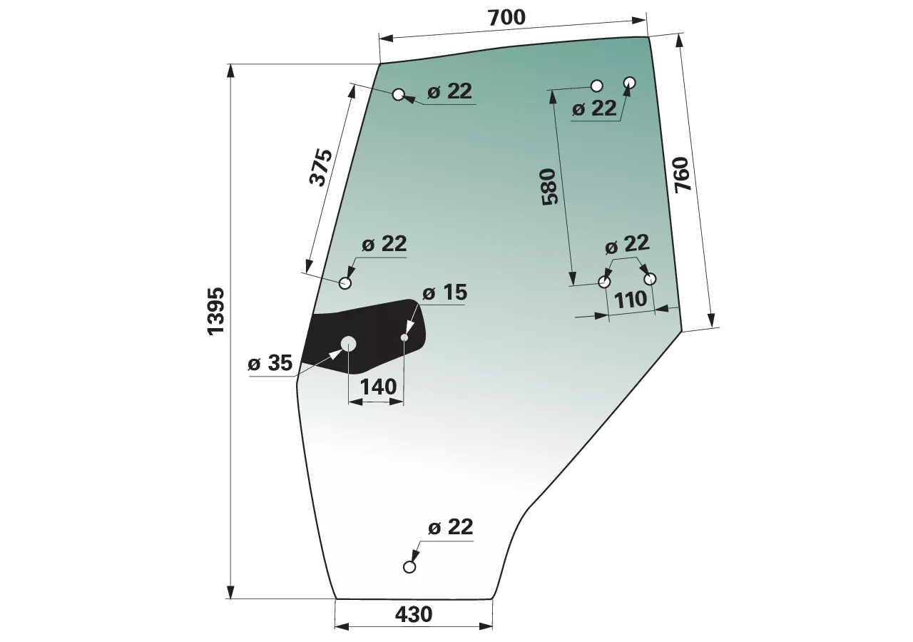 Türscheibe links, grün getönt, passend für Deutz-Fahr 04352850 GartenShop24 - Hochwertige Gartengeräte