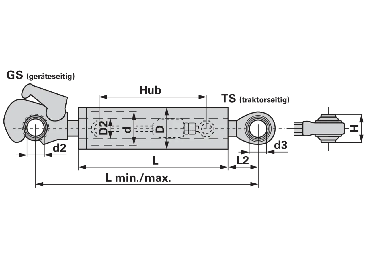 Oberlenker hydraulisch, Kat. 2, 623-921 mm, mit Haken und Kugelauge Premium Länge 385 mm Prillinger Premium