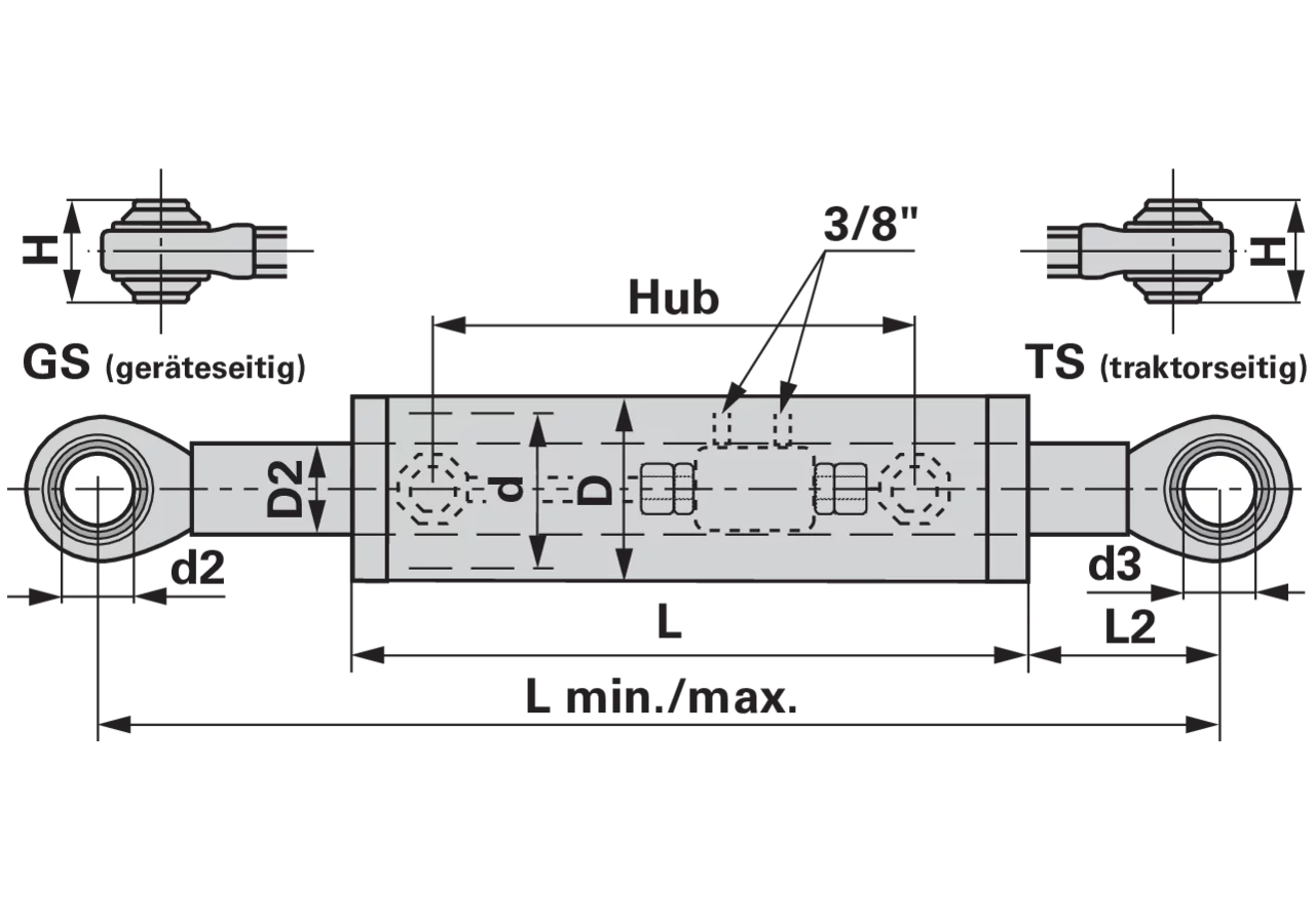 Oberlenker hydraulisch, Kat. 2/1, 580-860 mm, mit 2 Kugelaugen Premium Prillinger Premium