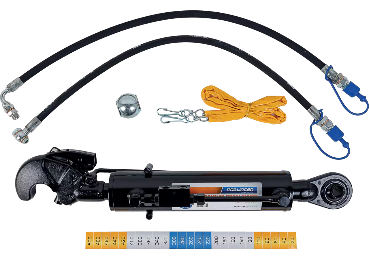 Oberlenker hydraulisch, Kat. 2, 580-820 mm, mit Haken und Kugelauge Premium Sperrblock seitlich Prillinger Premium