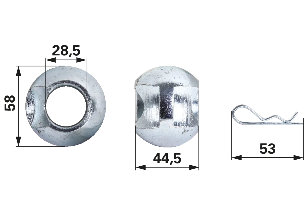 Unterlenkerkugel 28,5 mm Innendurchmesser mit Splint GartenShop24 - Hochwertige Gartengeräte