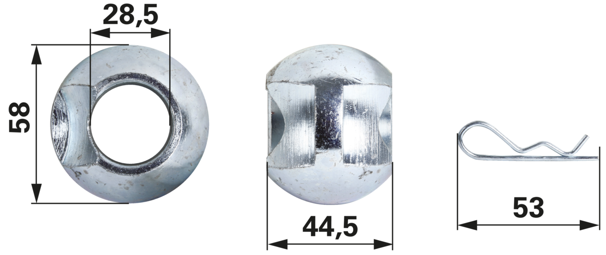 Unterlenkerkugel 28,5 mm Innendurchmesser mit Splint GartenShop24 - Hochwertige Gartengeräte