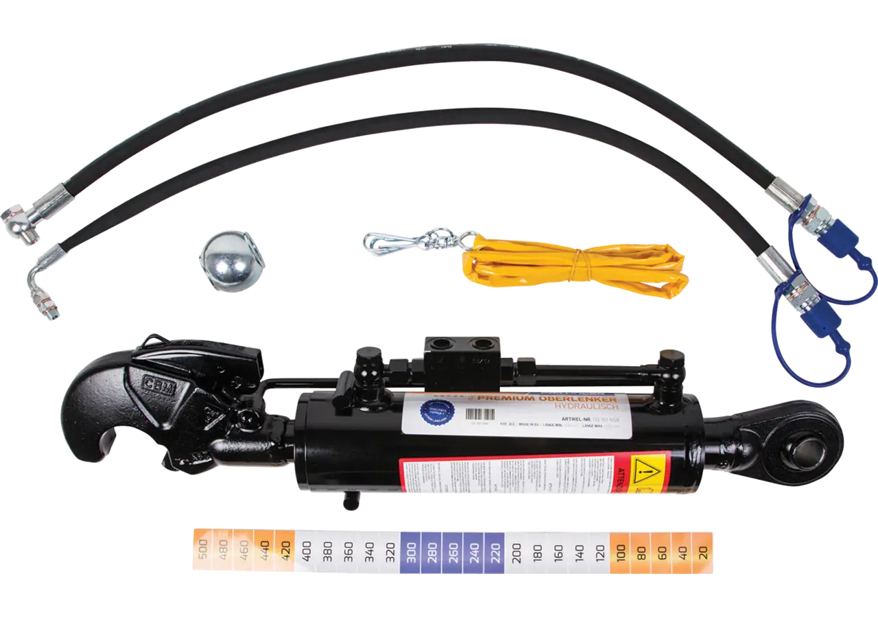Oberlenker hydraulisch, Kat. 3/2, 610-838 mm, mit Haken und Kugelauge Premium Sperrblock oben Prillinger Premium