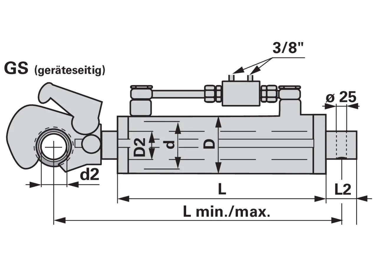 Oberlenker hydraulisch, Kat. 2, 587-882 mm, mit Haken, ohne Gabelkopf Premium Prillinger Premium