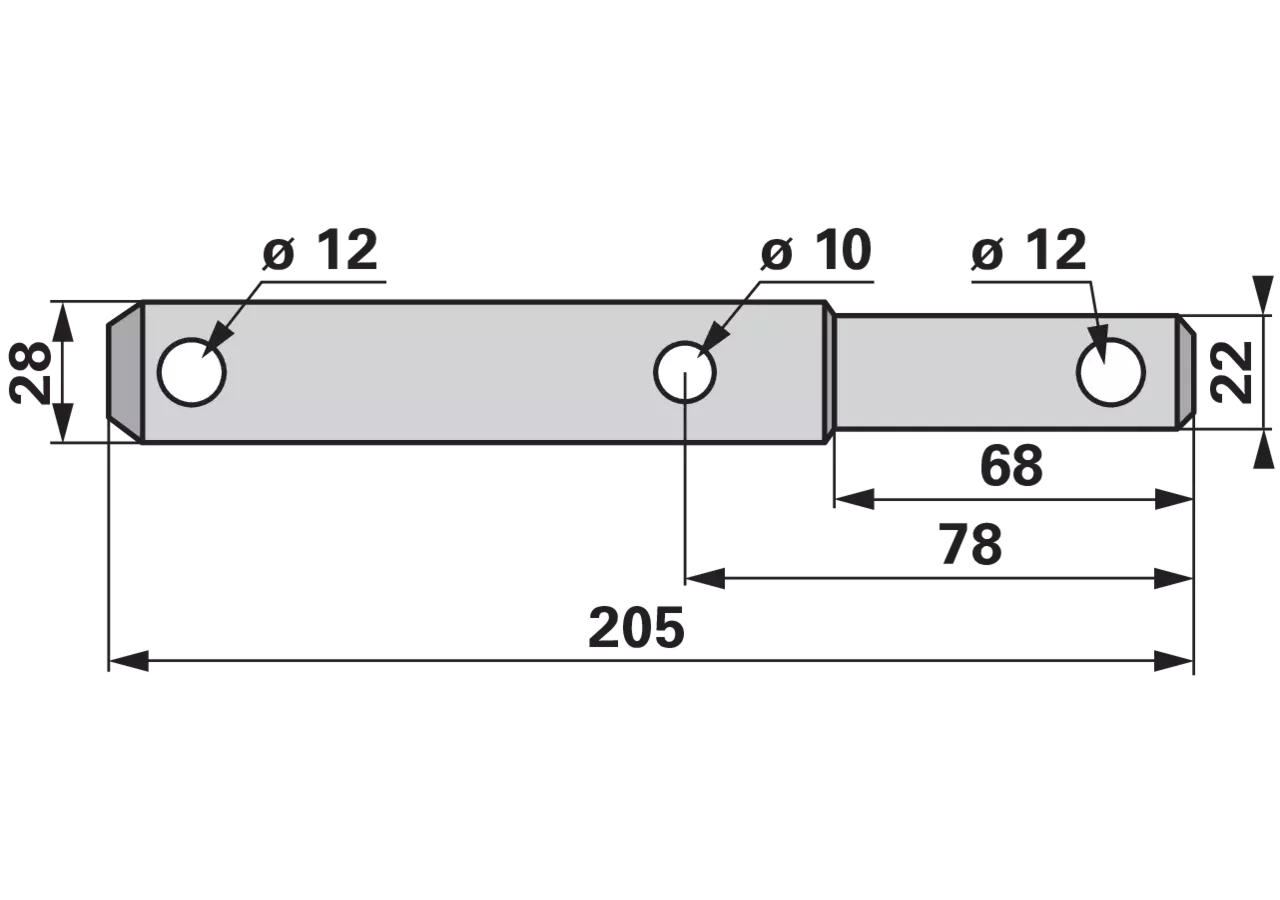 Unterlenkerbolzen Kat. 1+2, Länge 205 mm, passend zu FELDHERR Einzelkornsämaschine und Kulturegge GartenShop24 - Hochwertige Gartengeräte