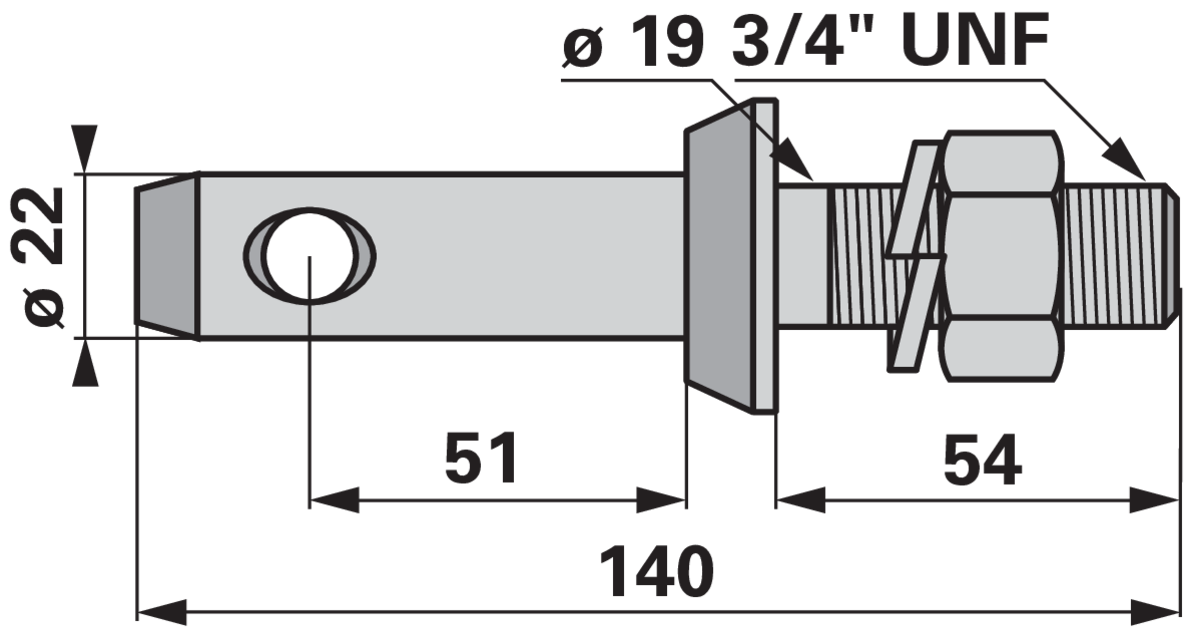 Unterlenkerbolzen Kat. 1, 3/4" UNF, 140 mm, mit Mutter GartenShop24 - Hochwertige Gartengeräte