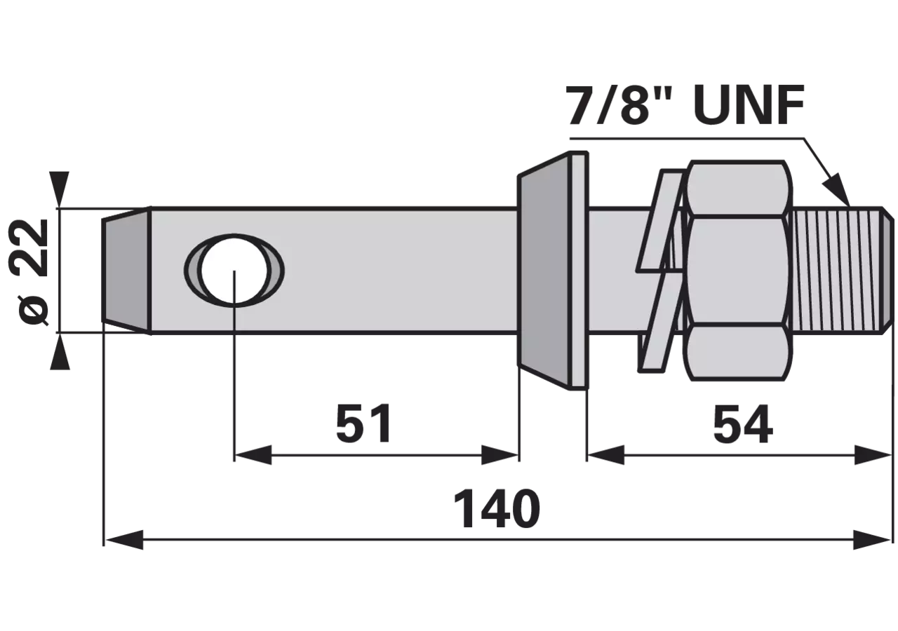 Unterlenkerbolzen Kat. 1, 7/8" UNF, 140 mm, mit Mutter GartenShop24 - Hochwertige Gartengeräte