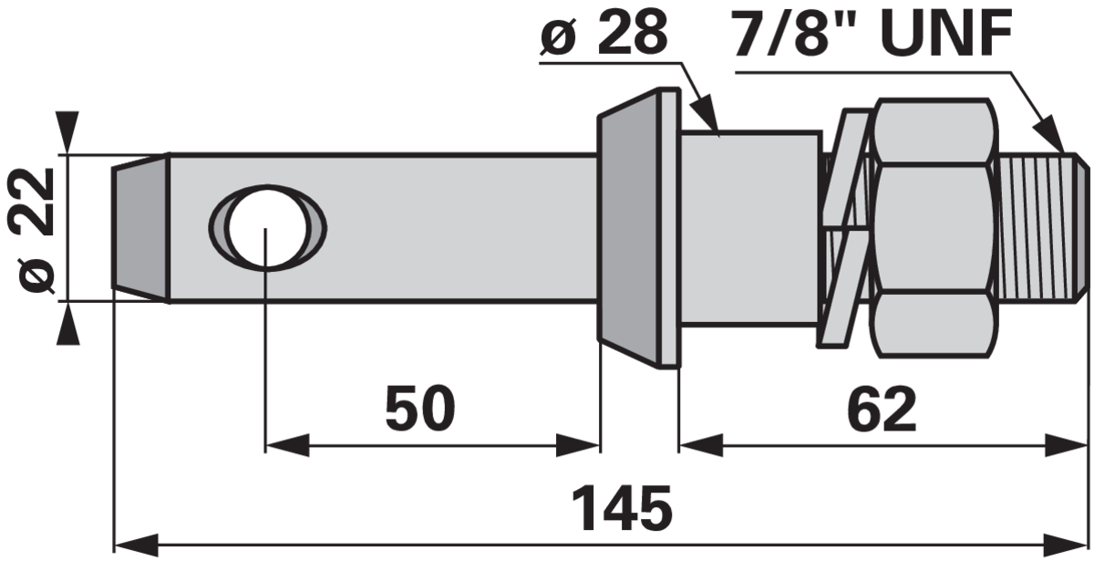 Unterlenkerbolzen Kat. 1, 7/8 UNF, 145 mm, mit Mutter GartenShop24 - Hochwertige Gartengeräte
