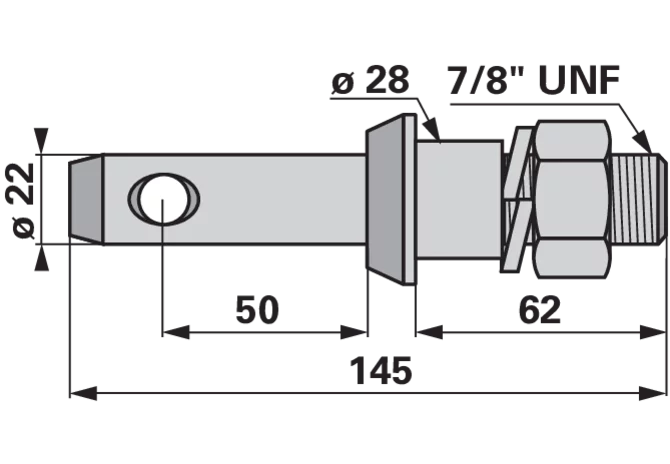 Unterlenkerbolzen Kat. 1, 7/8 UNF, 145 mm, mit Mutter GartenShop24 - Hochwertige Gartengeräte