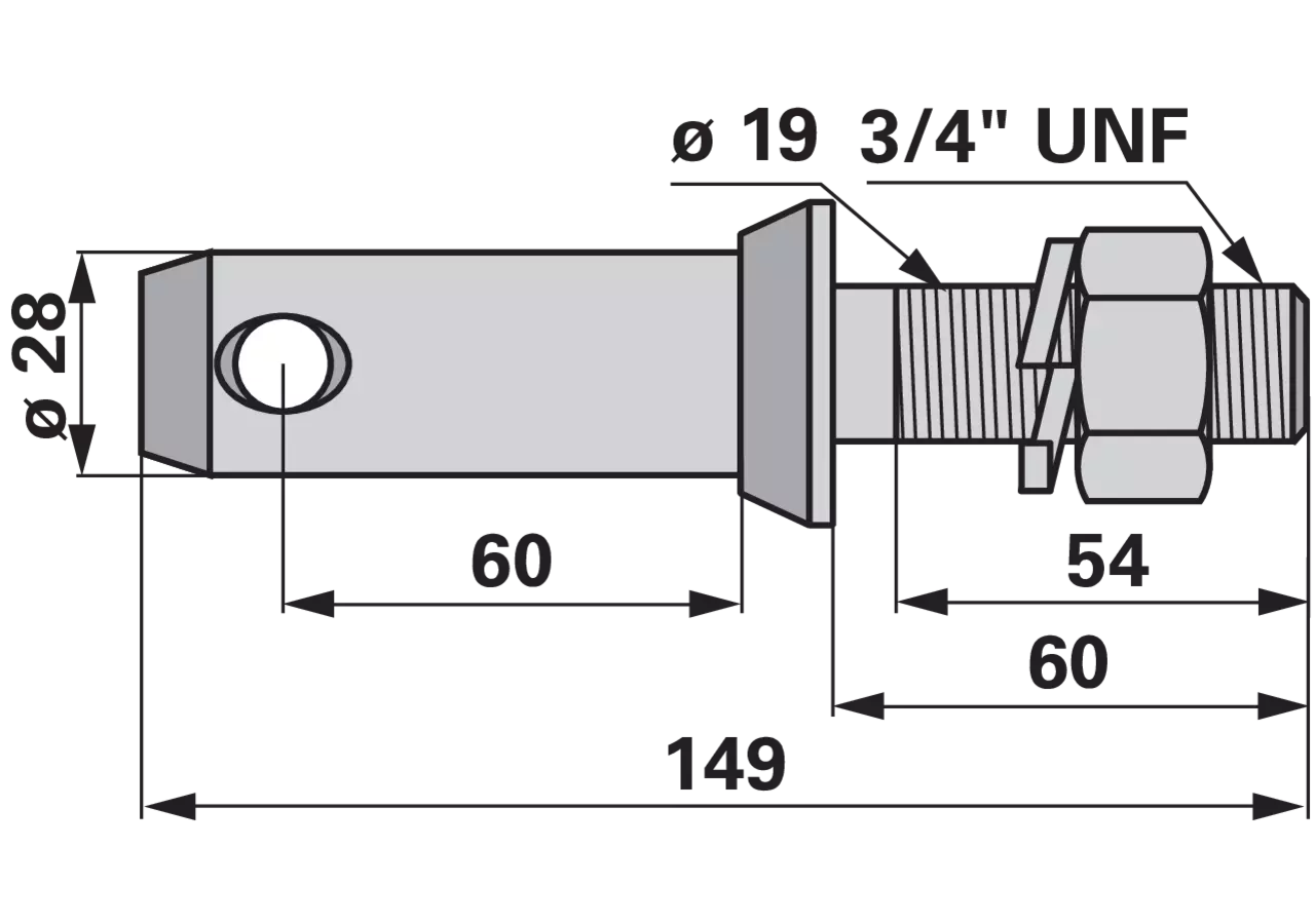 Unterlenkerbolzen Kat. 2, 3/4" UNF, 149 mm, mit Mutter GartenShop24 - Hochwertige Gartengeräte