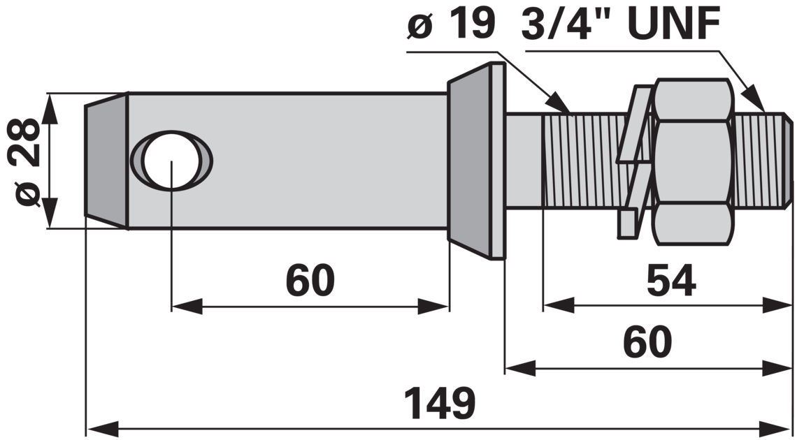 Unterlenkerbolzen Kat. 2, 3/4" UNF, 149 mm, mit Mutter GartenShop24 - Hochwertige Gartengeräte