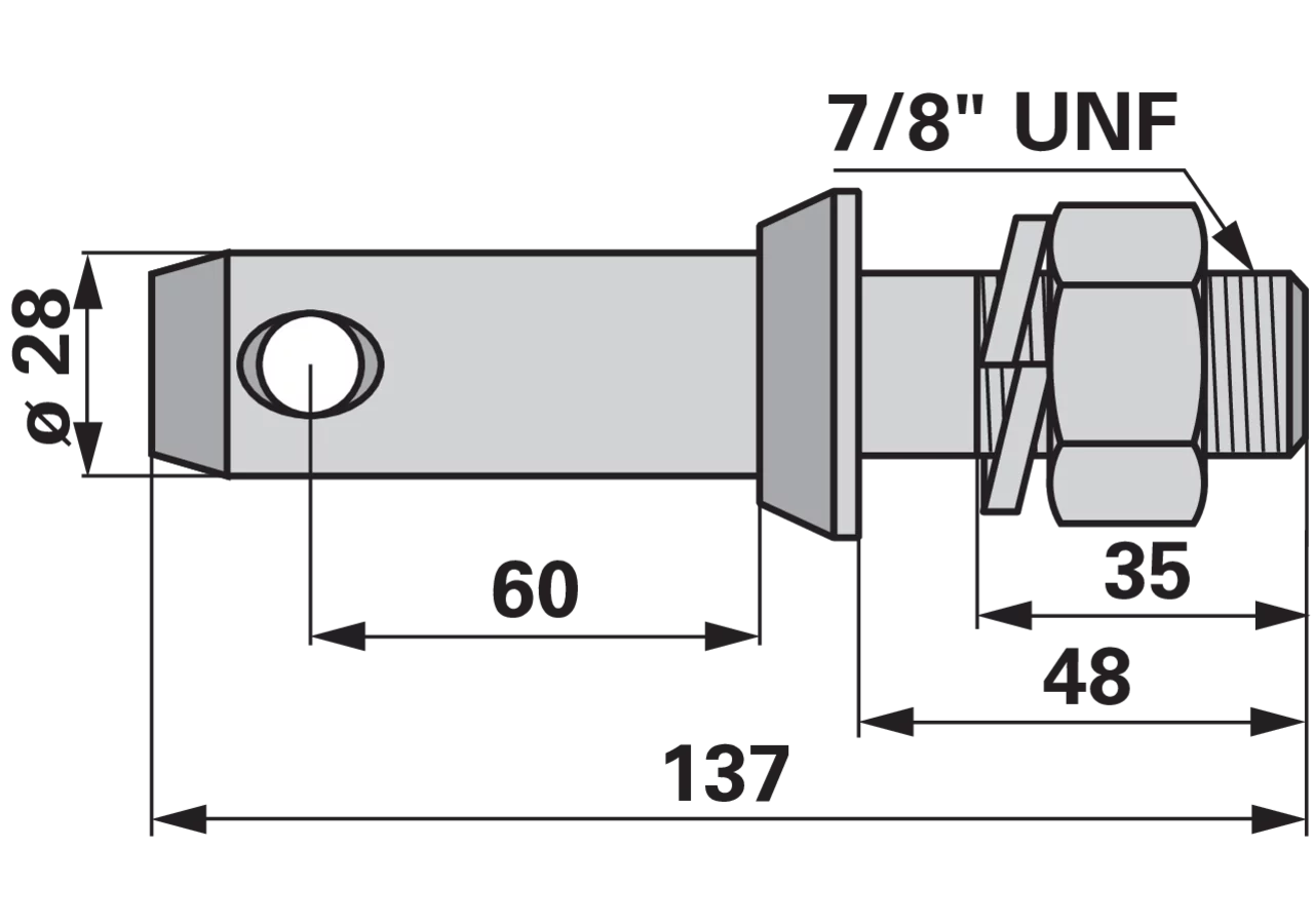 Unterlenkerbolzen Kat. 2, 7/8" UNF, 137 mm, mit Mutter GartenShop24 - Hochwertige Gartengeräte