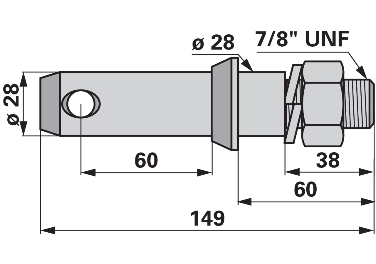 Unterlenkerbolzen Kat. 2, 7/8 UNF, 149 mm, mit Mutter GartenShop24 - Hochwertige Gartengeräte