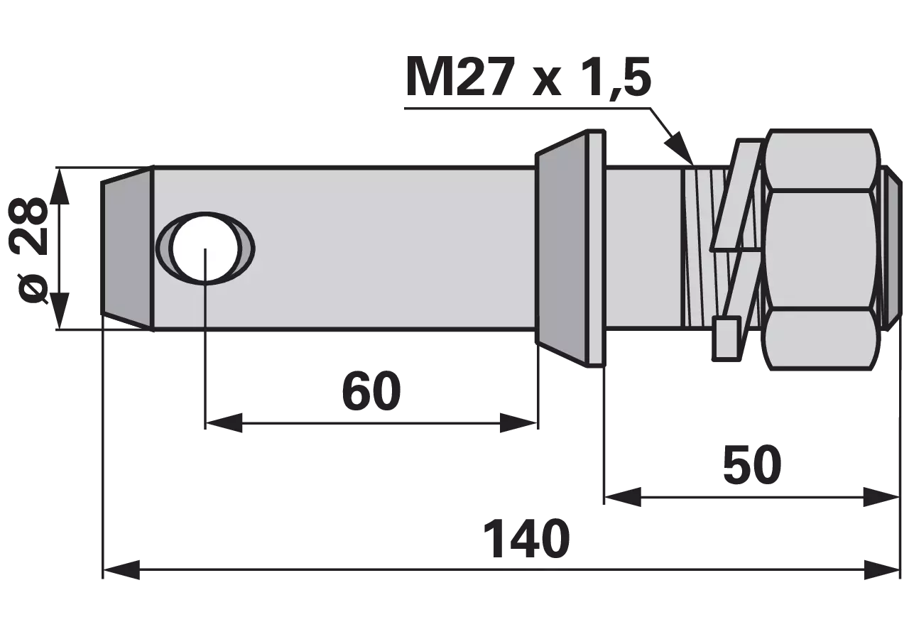 Unterlenkerbolzen Kat. 2, M27x1,5, 140 mm, mit Mutter GartenShop24 - Hochwertige Gartengeräte