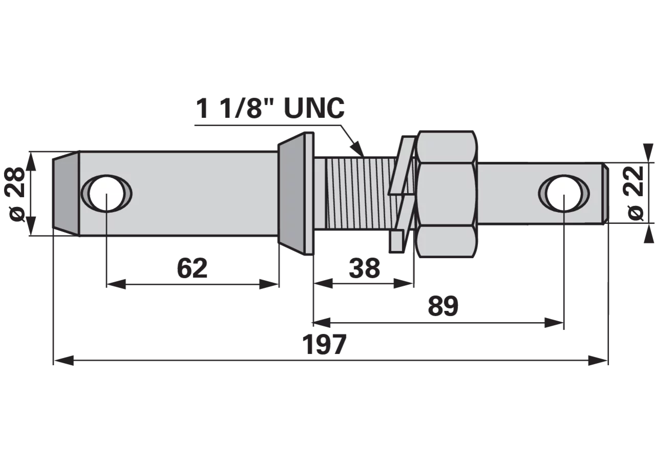 Unterlenkerbolzen Kat. 1/2, 1 1/8" UNC, Länge 197 mm, mit Mutter GartenShop24 - Hochwertige Gartengeräte