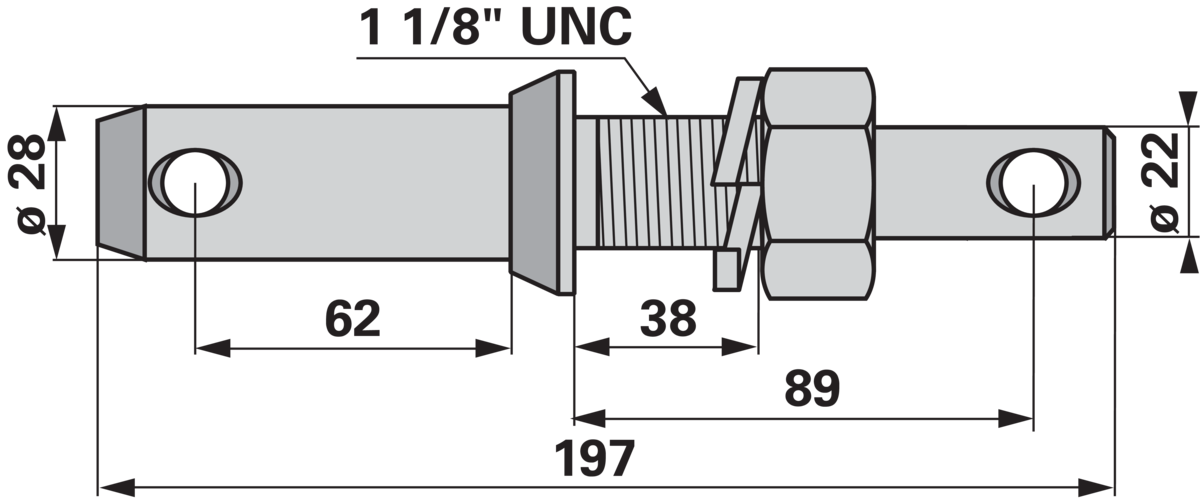 Unterlenkerbolzen Kat. 1/2, 1 1/8" UNC, Länge 197 mm, mit Mutter GartenShop24 - Hochwertige Gartengeräte
