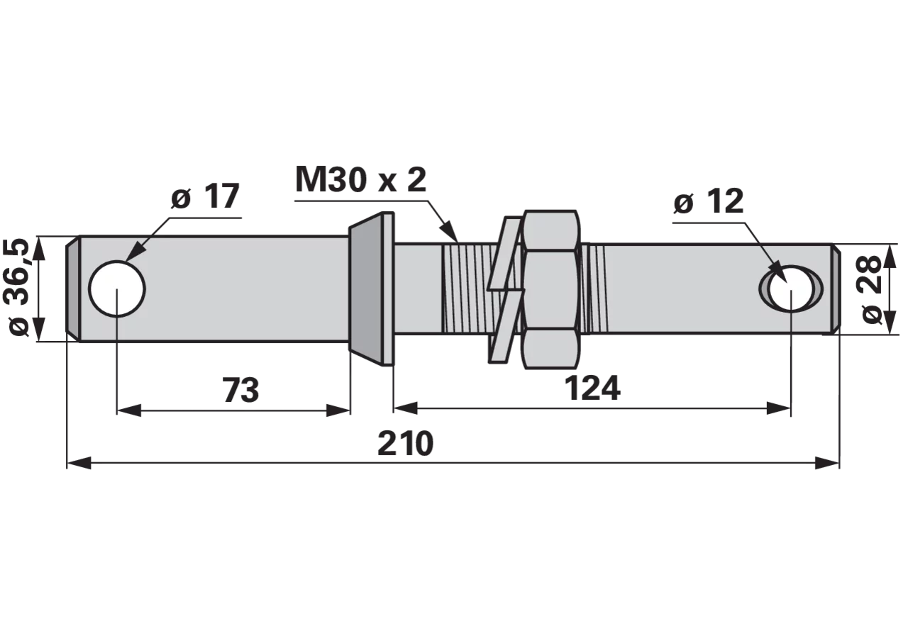 Unterlenkerbolzen Kat. 2/3, M30 x 2, Länge 210 mm GartenShop24 - Hochwertige Gartengeräte