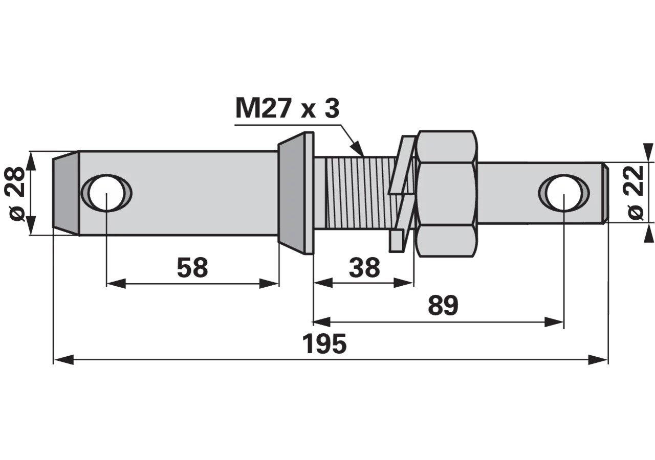 Unterlenkerbolzen Kat. 1/2, M27x3, 195 mm, mit Mutter GartenShop24 - Hochwertige Gartengeräte