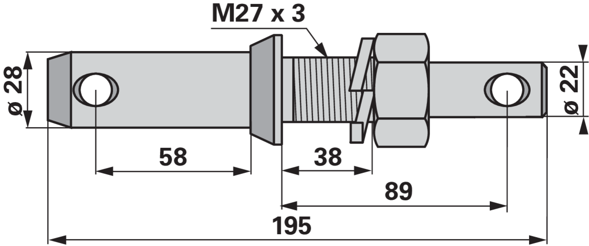 Unterlenkerbolzen Kat. 1/2, M27x3, 195 mm, mit Mutter GartenShop24 - Hochwertige Gartengeräte