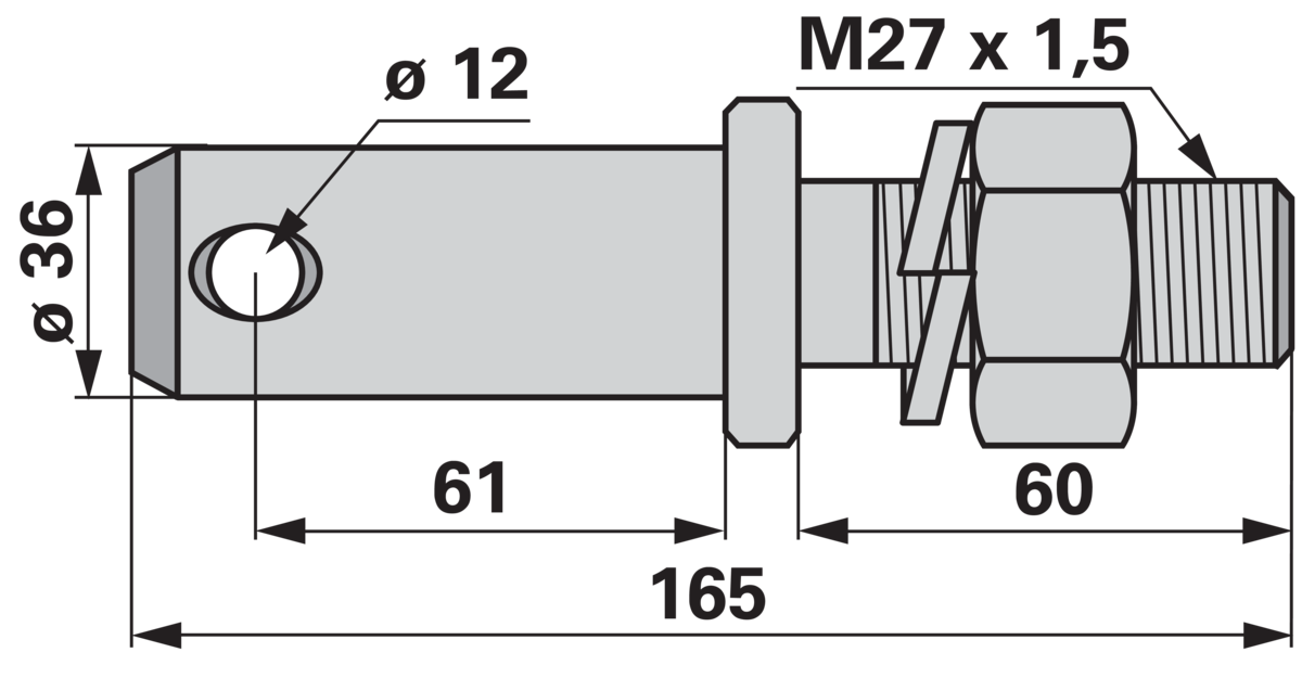 Unterlenkerbolzen Kat. 3, M27x1,5, Länge 165 mm, mit Mutter GartenShop24 - Hochwertige Gartengeräte