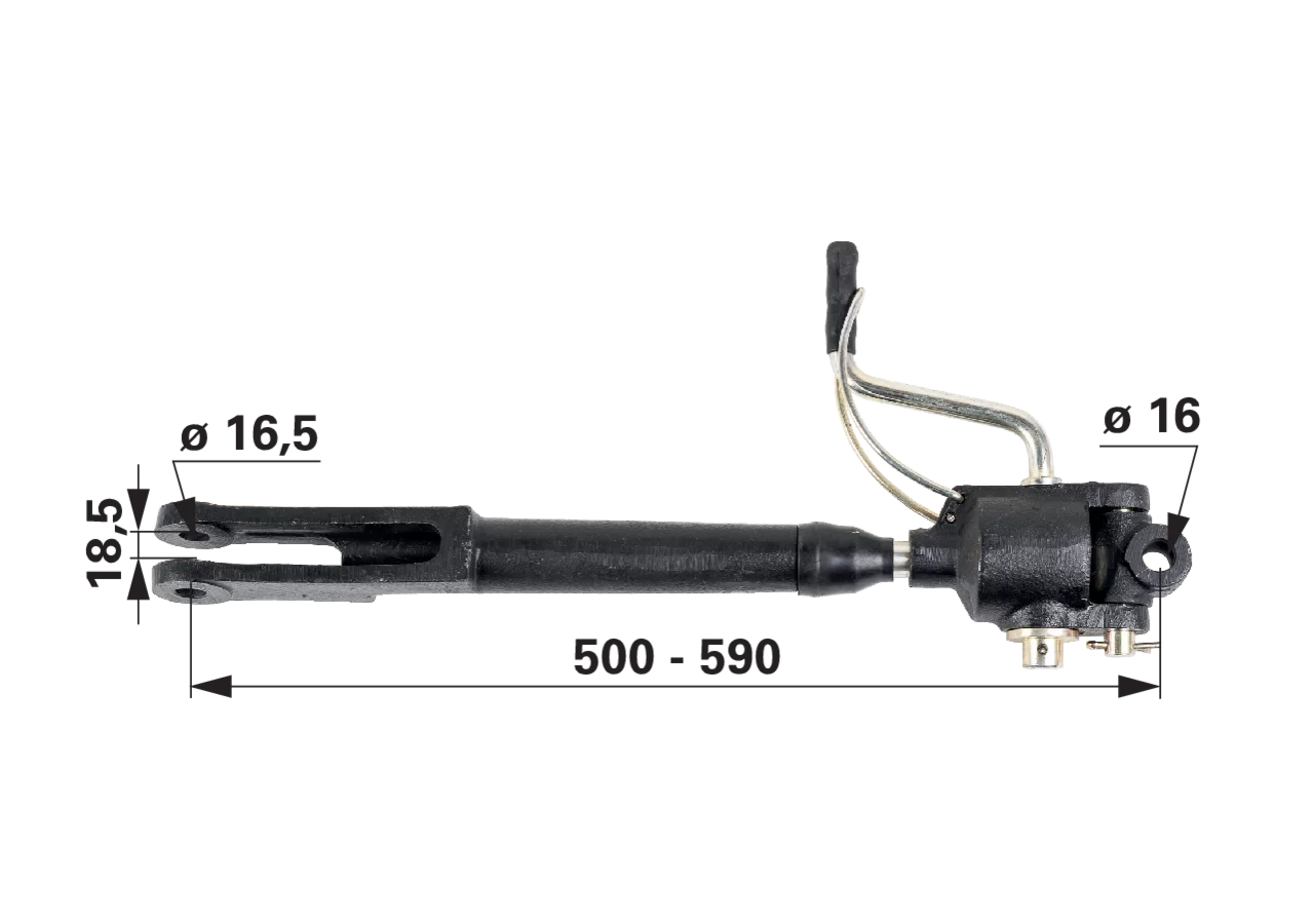 Hubstrebe Gelenk 16 mm, Gabel 16 mm, Länge 500–590 mm passend zu MF GartenShop24 - Hochwertige Gartengeräte