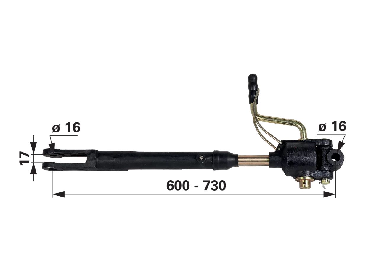 Hubstrebe Länge 600–730 mm, Gelenk 16 mm, Gabel 16 mm passend für MF GartenShop24 - Hochwertige Gartengeräte