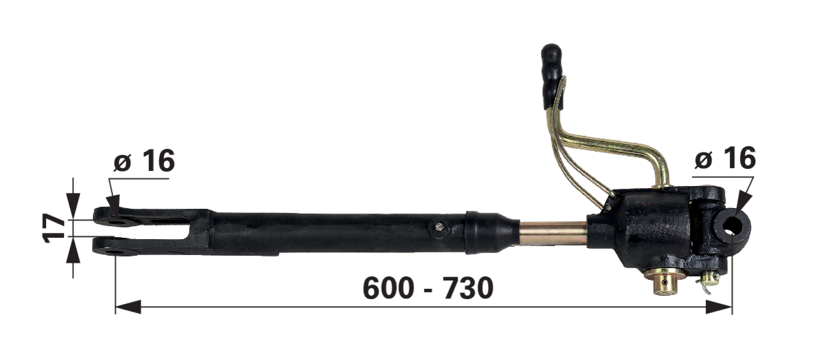 Hubstrebe Länge 600–730 mm, Gelenk 16 mm, Gabel 16 mm passend für MF GartenShop24 - Hochwertige Gartengeräte