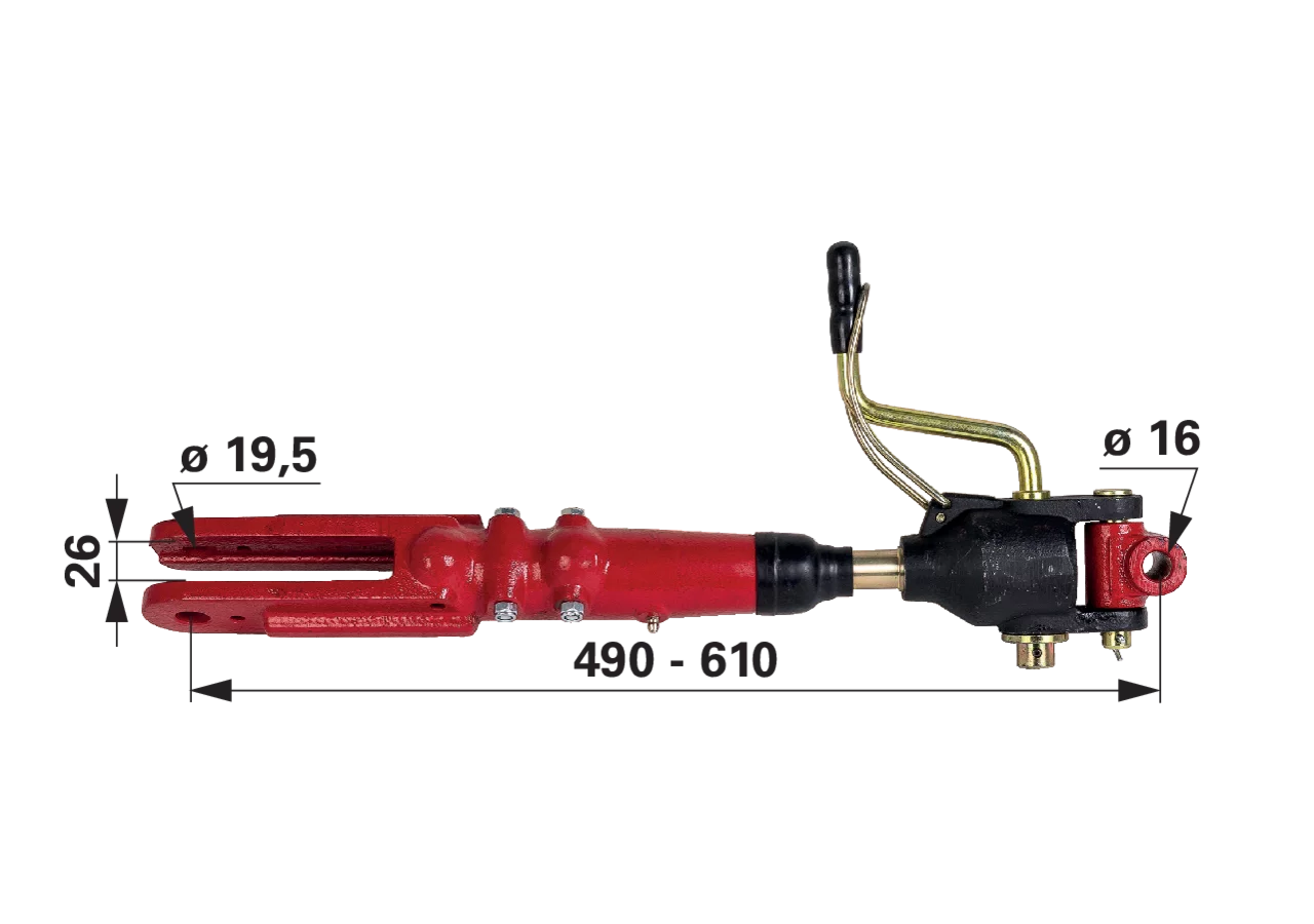 Hubstrebe Gabel 3/4 Zoll, Gelenk 16 mm, Länge 490–610 mm passend zu Case GartenShop24 - Hochwertige Gartengeräte
