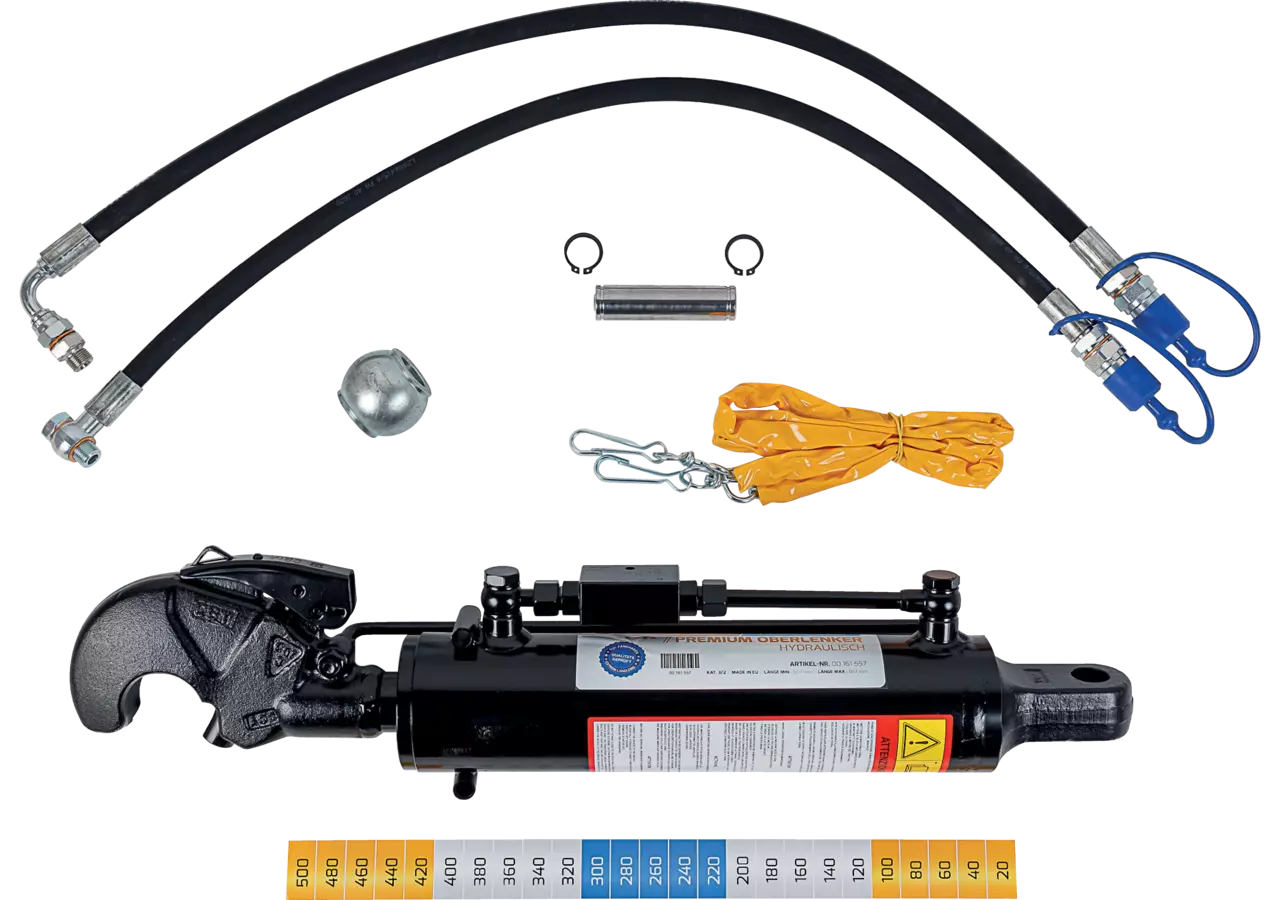 Oberlenker hydraulisch, Kat. 3/2, 637-952 mm, mit Haken Kat. 3, ohne Gabelkopf, Premium Prillinger Premium